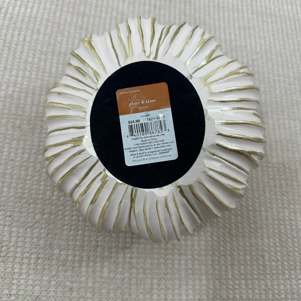 Place & Time White Gold Metallic Ribbed Decorative Pumpkin Fall Decor - Picture 4 of 5